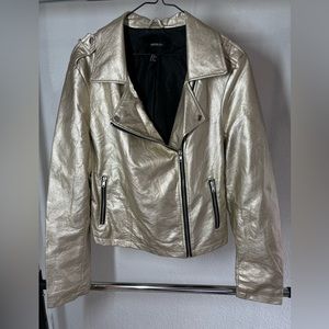 Gold Faux Leather Moto Jacket